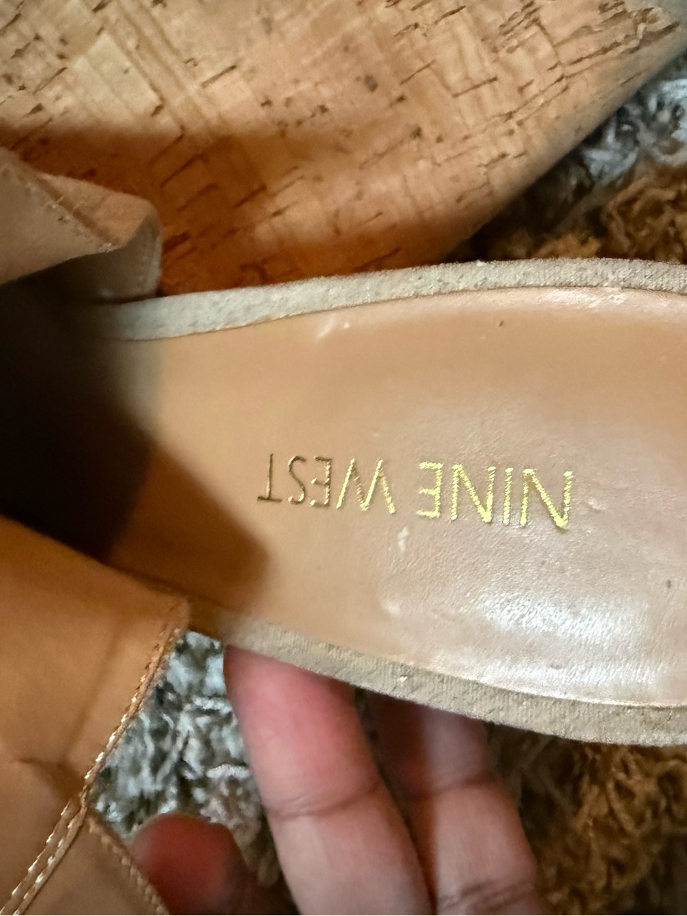 Nine West Taupe Suede Cork Wedge Mules - Picture 2 of 5